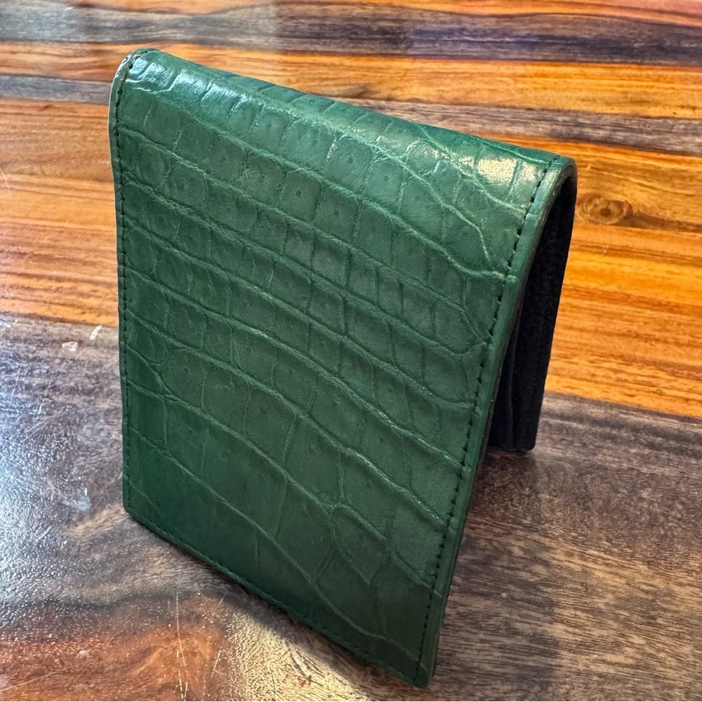 Genuine Croc Leather Wallet Dark Olive Color